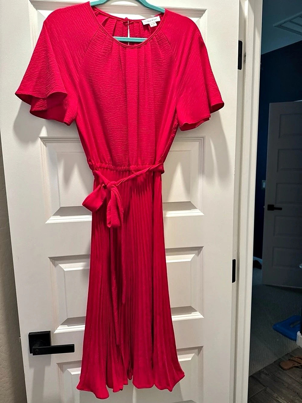 Calvin Klein Pleated Maxi Dress in red Size 10 Like New